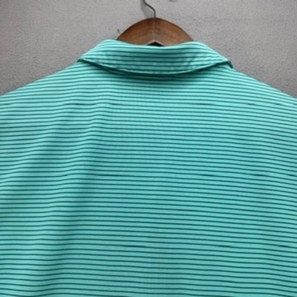 Adidas Golf Polo Shirt Mens Large L Green Striped Short Sleeve Athletic Logo